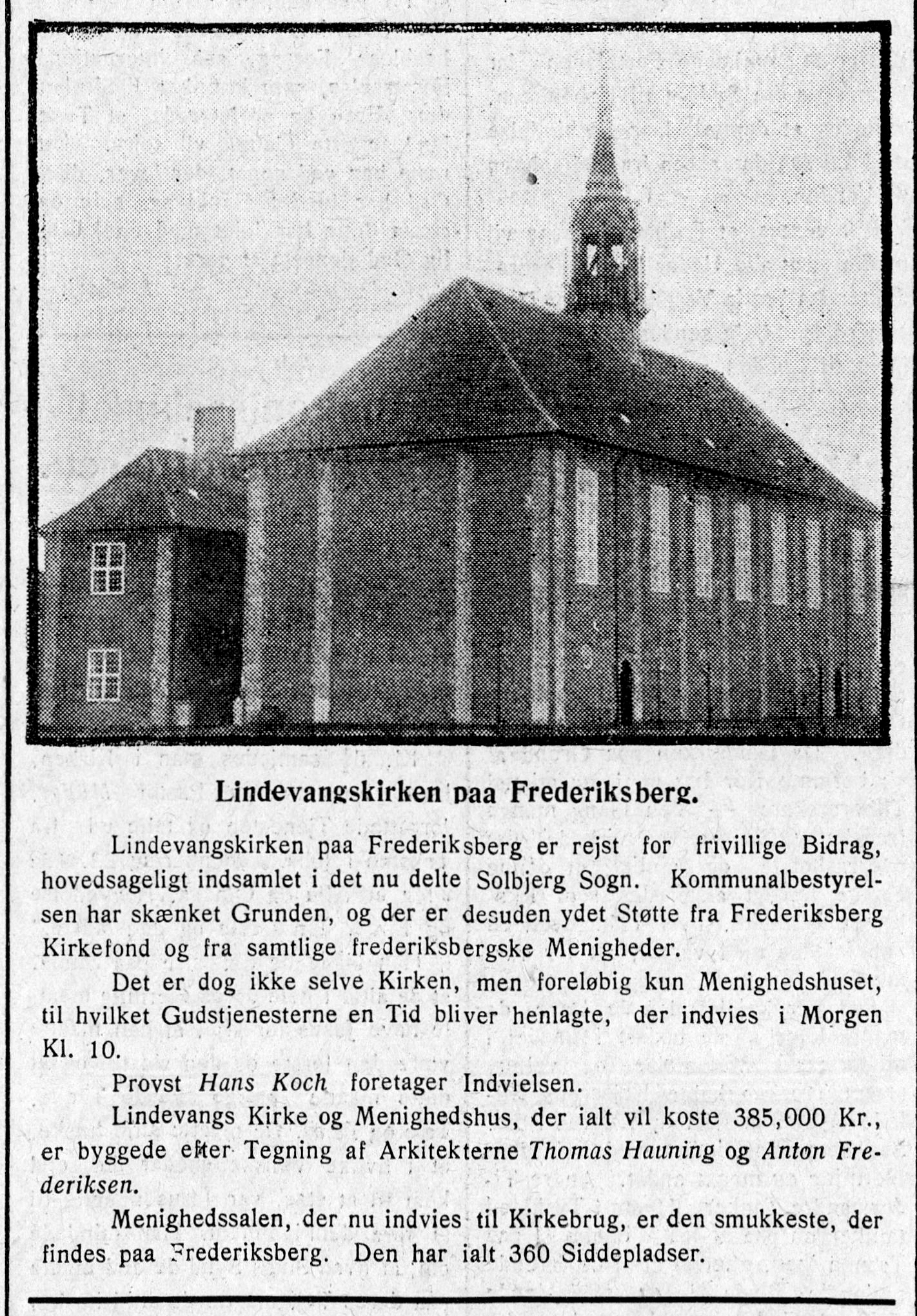 Avisartikel om LIndevang Kirke, der roser menighedssalen