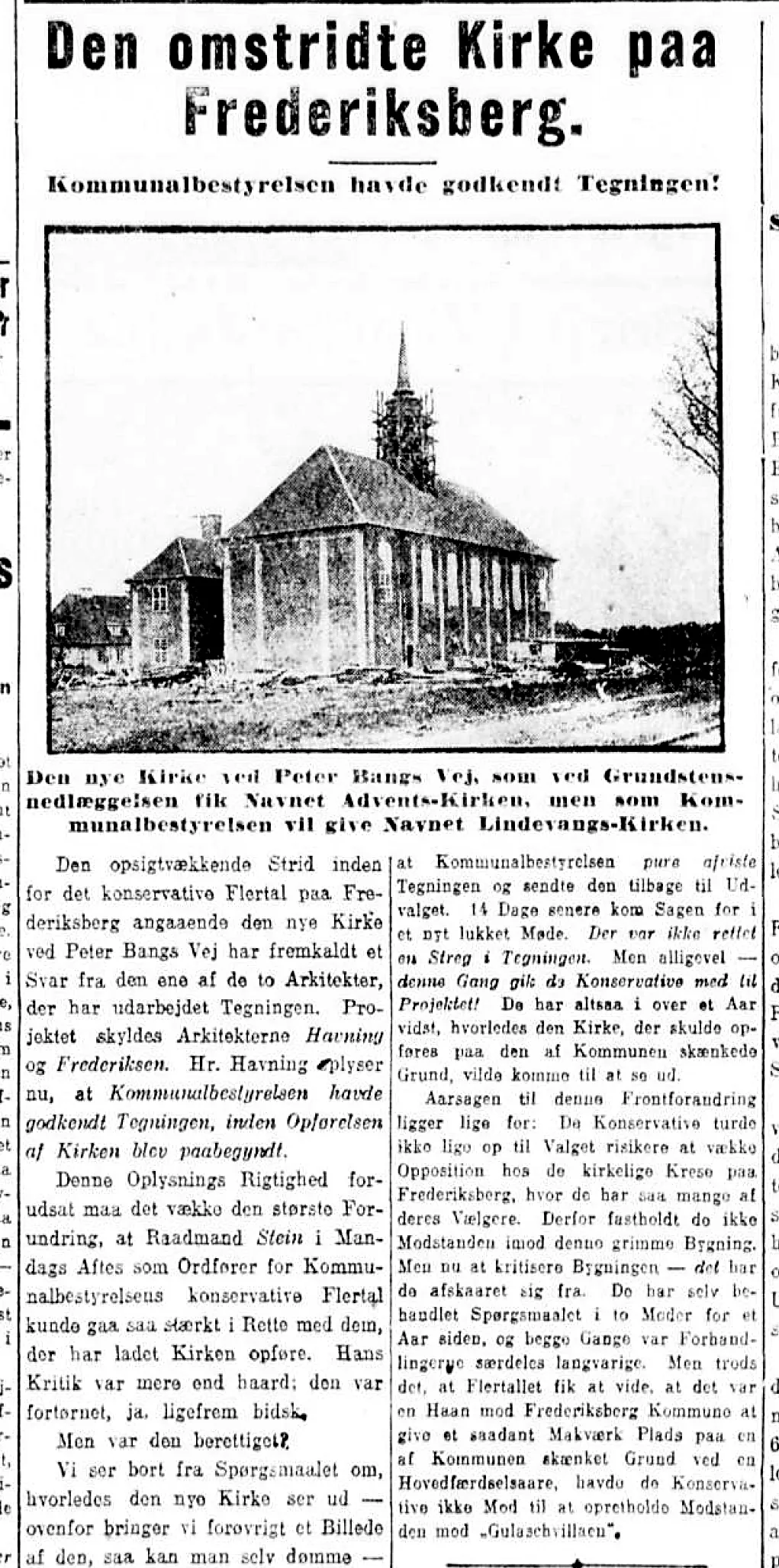 Kritisk avisartikel om Lindevang Kirke
