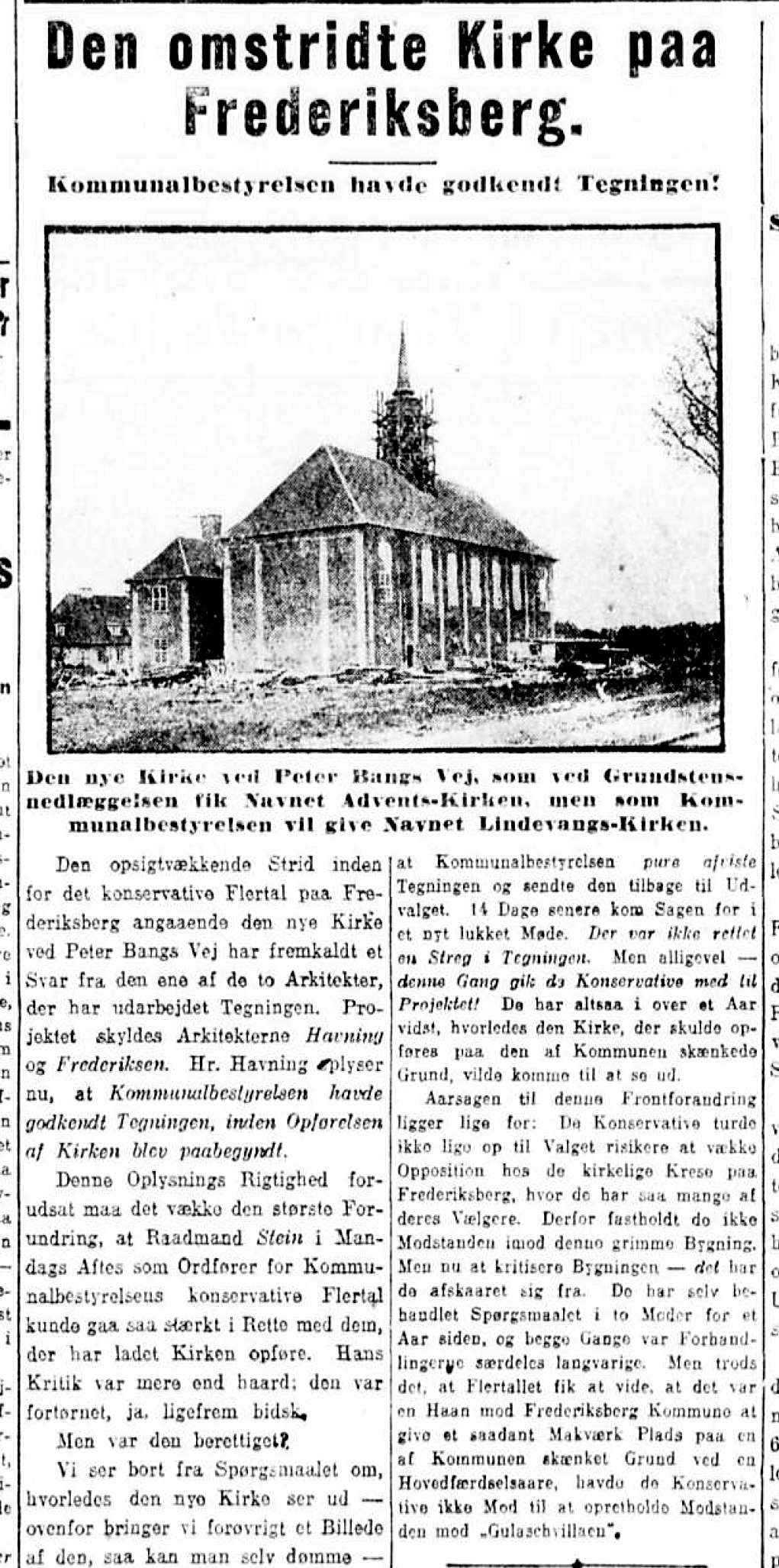 Kritisk avisartikel om Lindevang Kirke