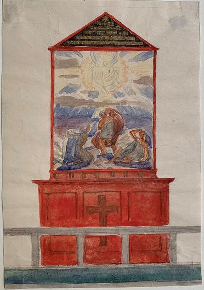 Skitse til Anna E. Munchs alterbillede "Hyrderne på marken julenat" i Lindevang Kirke